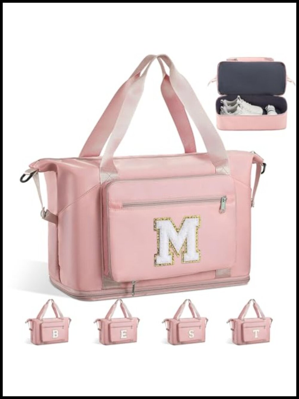 Monogrammed Initial Duffle Bag 50L Travel Overnight Gym Sleepover Bag with Shoe